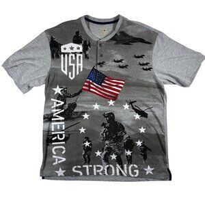 REDHEAD America Strong Patriotic Gray Graphic Short Sleeve Button Placket XL